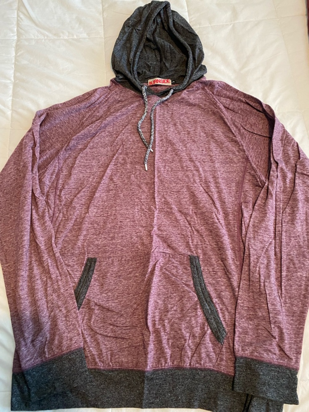 burnside Marled Burgundy Zip-Up Hoodie with Charcoal Accents